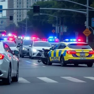 Police cars at the scene of a car crash in Memphis