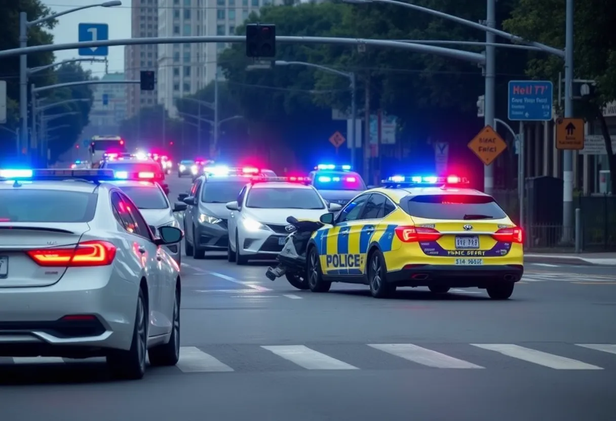 Police cars at the scene of a car crash in Memphis