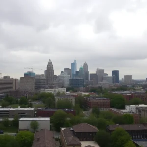 Cloudy skyline of Memphis with drizzle