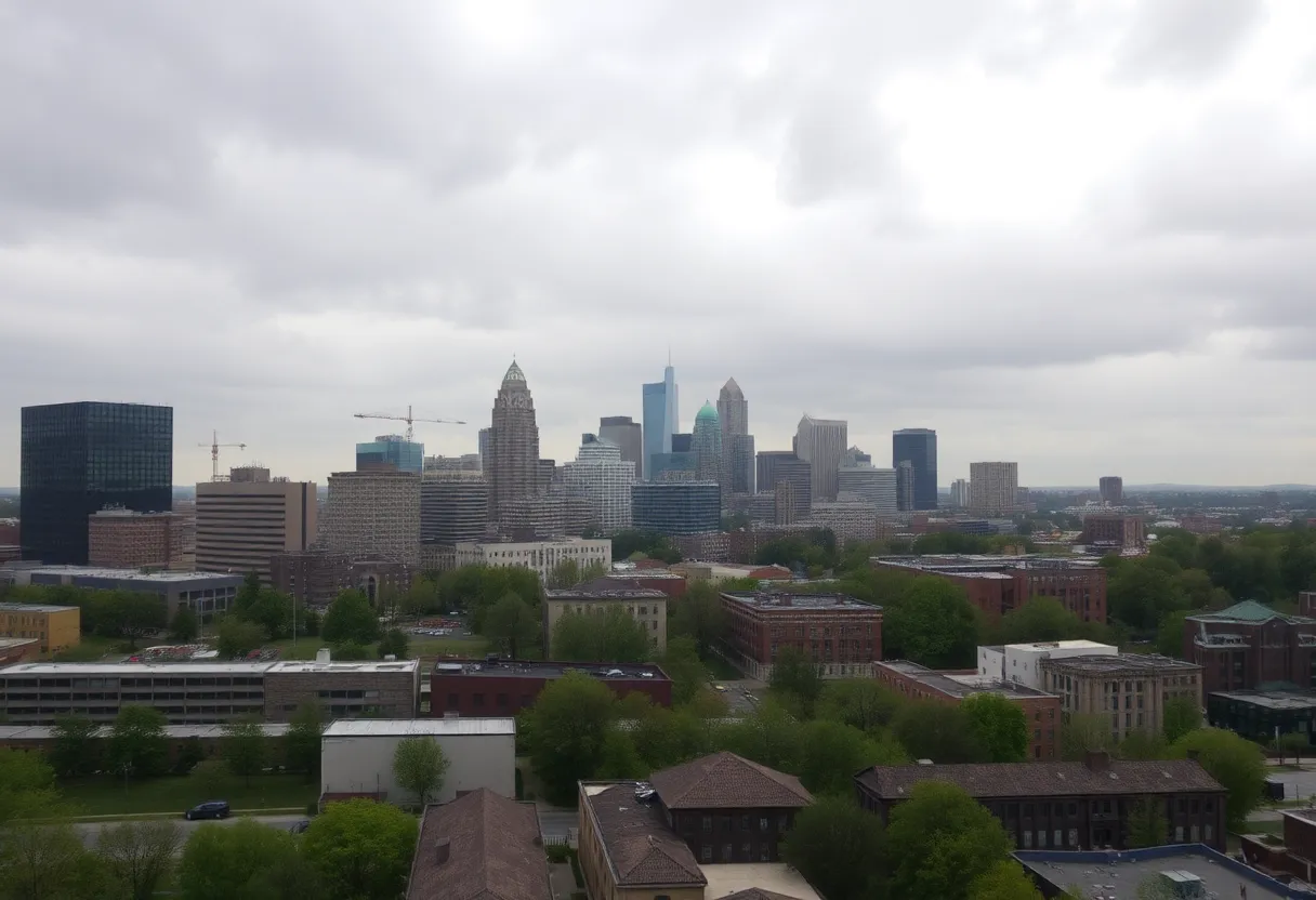 Cloudy skyline of Memphis with drizzle