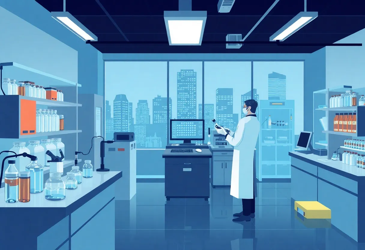 Conceptual image of a crime lab with forensic analysis equipment