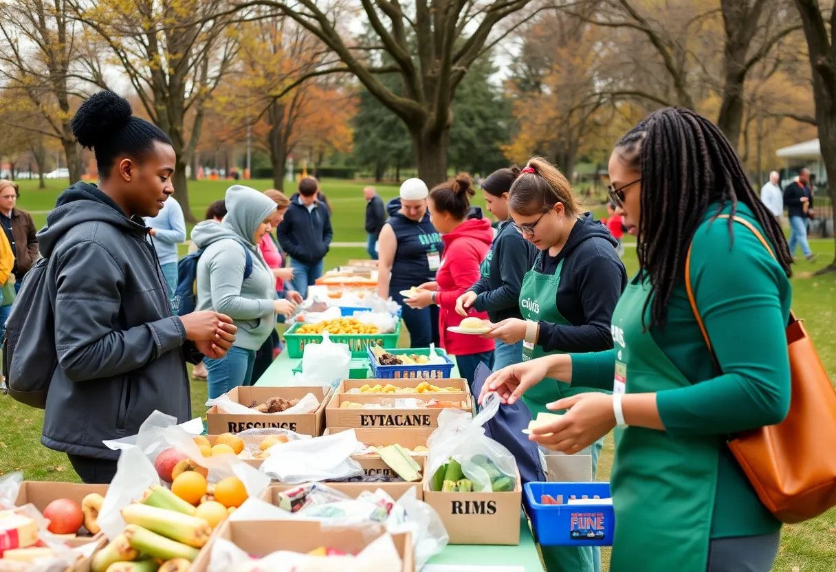 Volunteers serving meals in a park to combat food insecurity in Memphis.