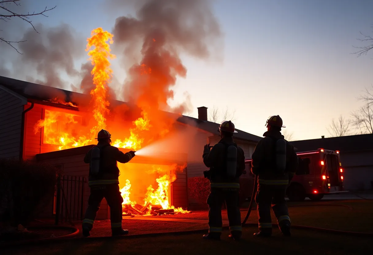 Firefighters fighting a blaze in a Memphis neighborhood