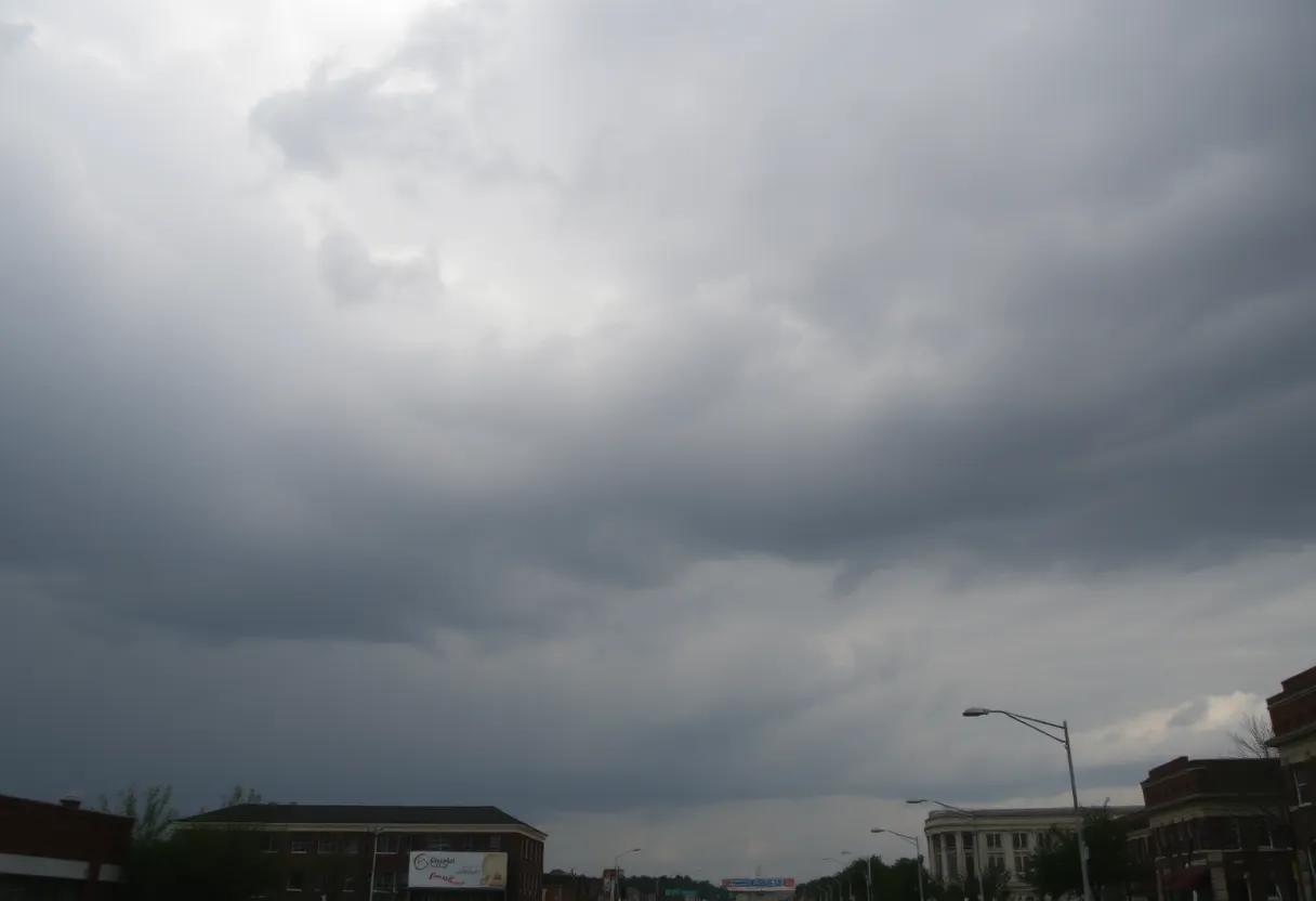 Cloudy sky with light rain in Memphis
