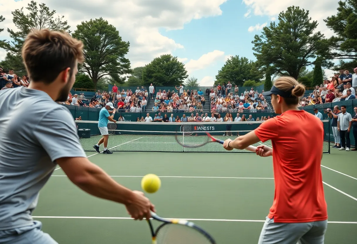 Tennis players competing during a match at Leftwich Tennis Center
