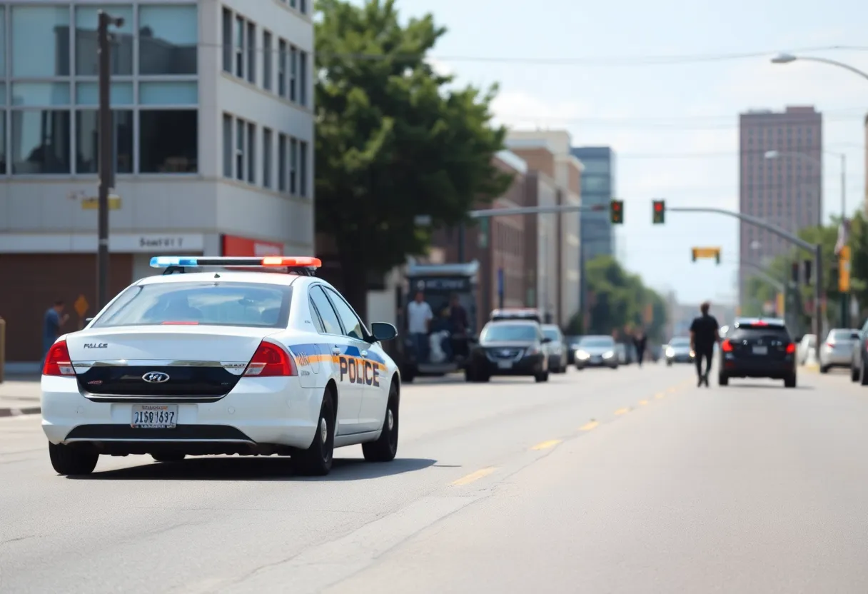 Police lights flashing in Memphis at night
