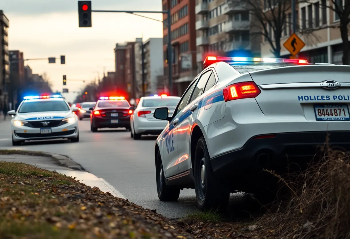 Police chase scene in Memphis with car sliding into ditch