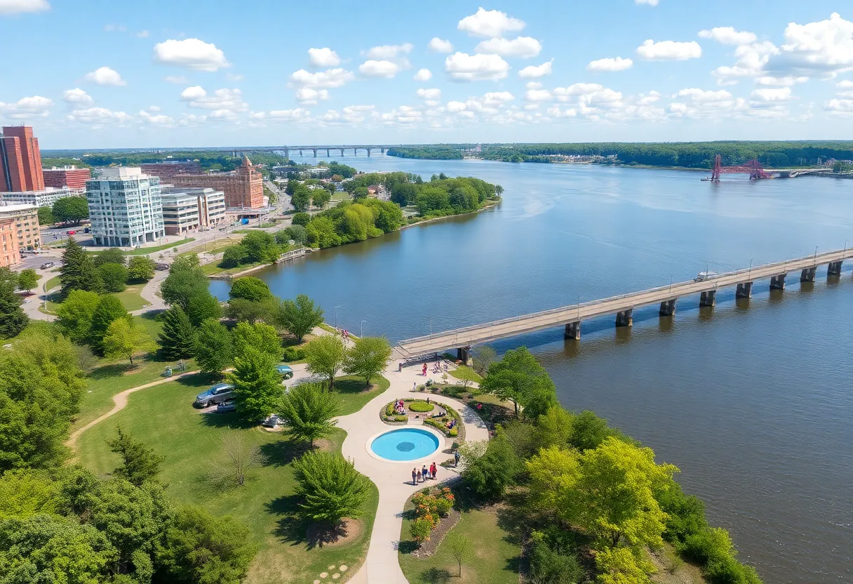 Scenic view of the Mississippi River waterfront in Memphis with parks.