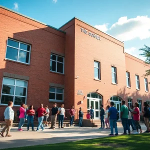 Students outside a Memphis school building