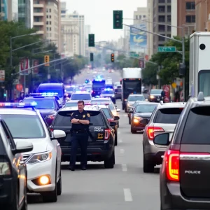 Traffic scene in Memphis showing police vehicles and cars on the road.