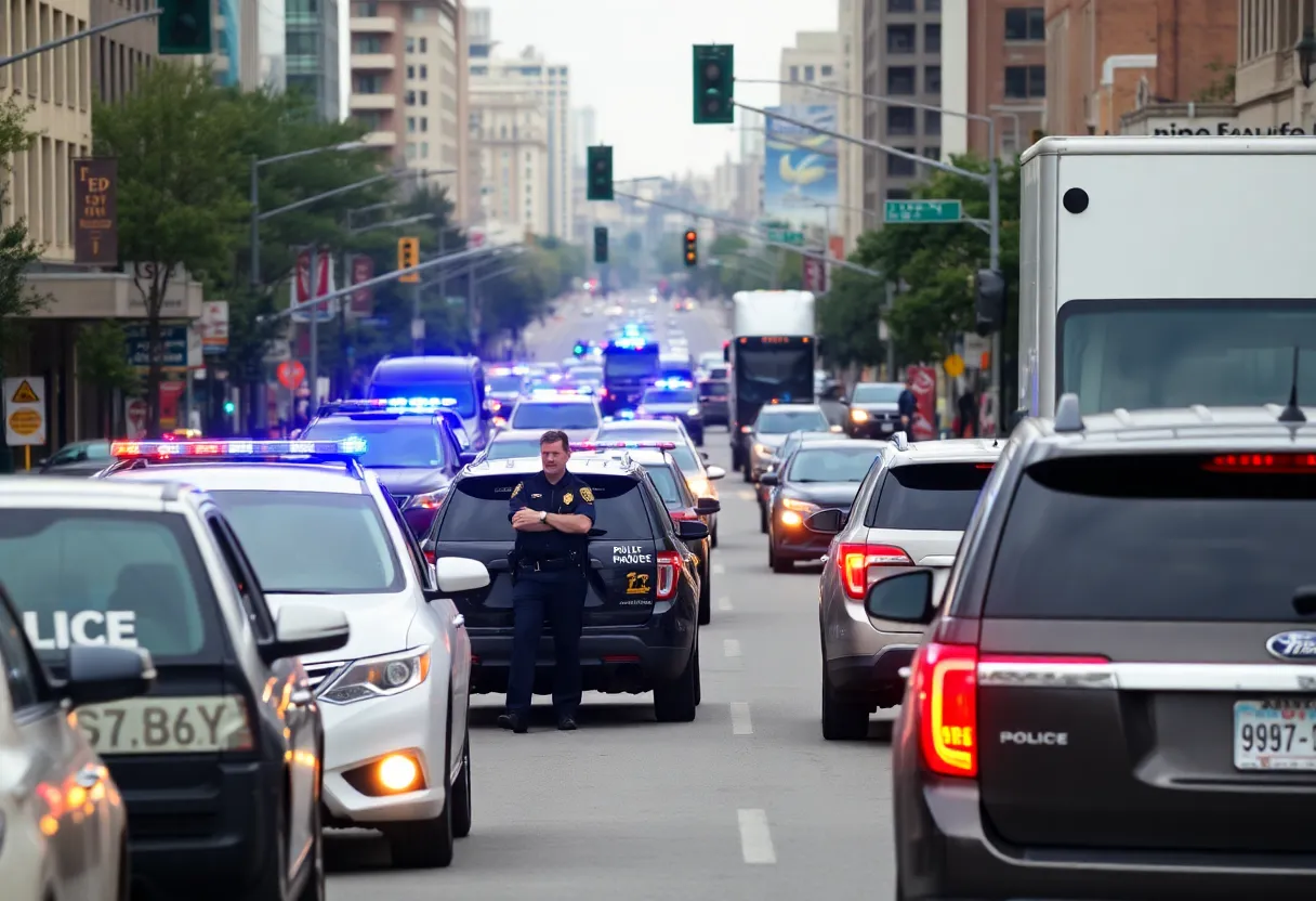 Traffic scene in Memphis showing police vehicles and cars on the road.
