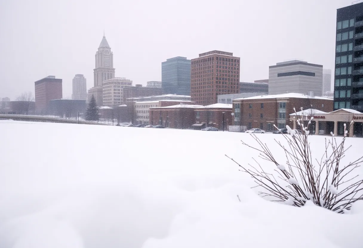 Snow-covered street in Memphis during winter storm
