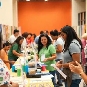 Memphis community participating in a health fair with various wellness booths and volunteers.