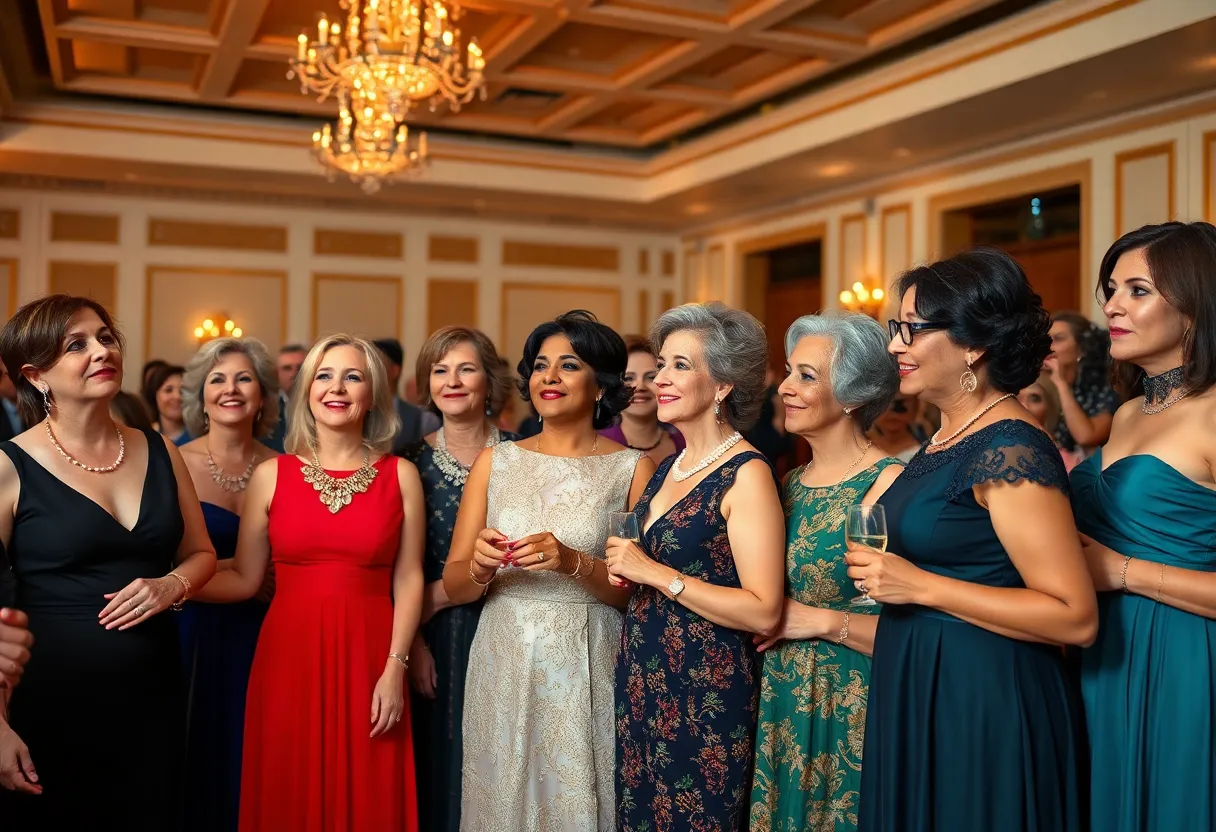 Guests at the 25th anniversary gala of the Phi Lambda Omega Chapter in a beautifully decorated venue.