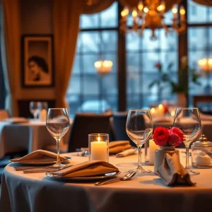 Cozy romantic dinner setting in a Memphis restaurant
