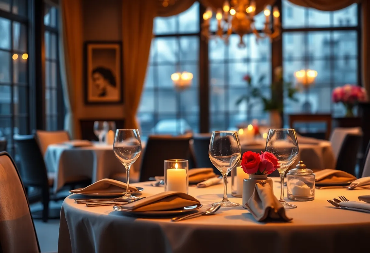Cozy romantic dinner setting in a Memphis restaurant