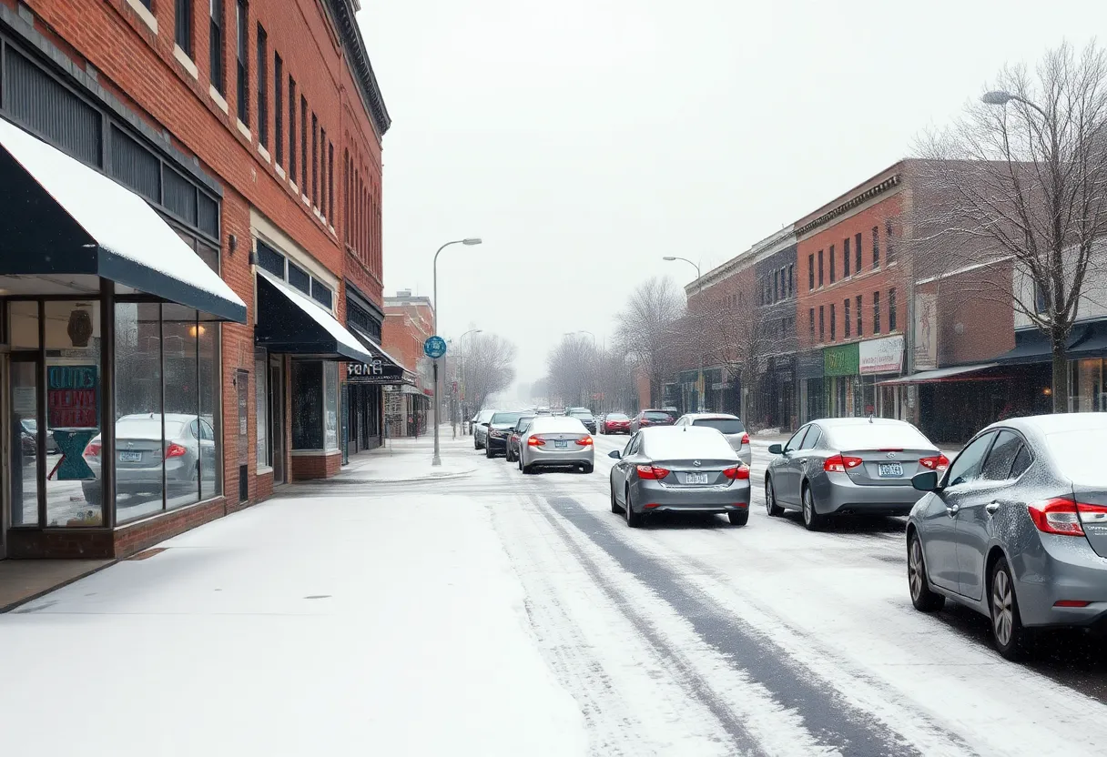 Snow-covered street in Memphis during winter storm