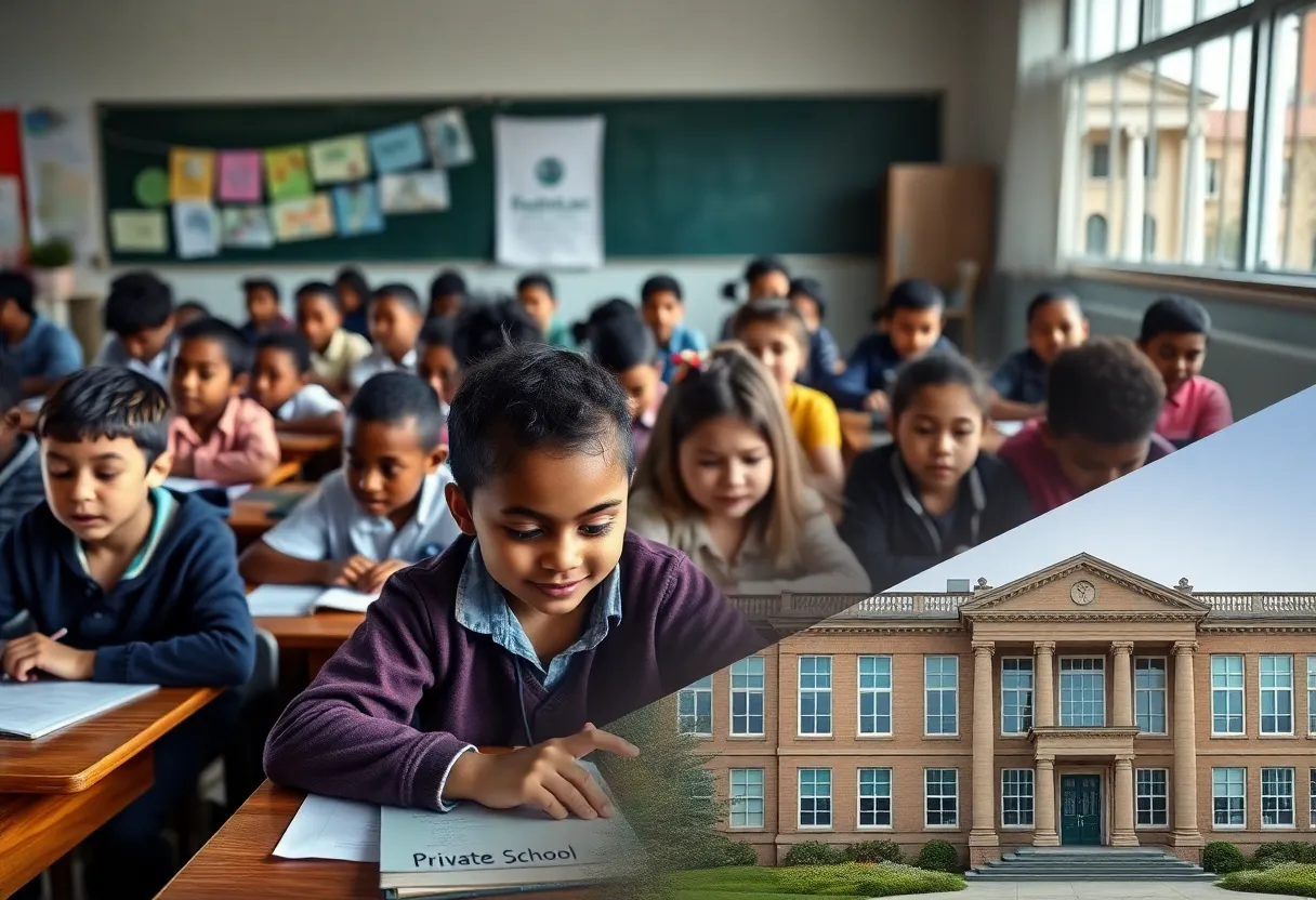 Students in a colorful classroom participating in an educational activity