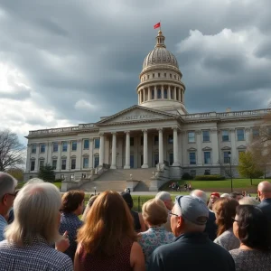 Tennessee State Capitol with citizens discussing local issues