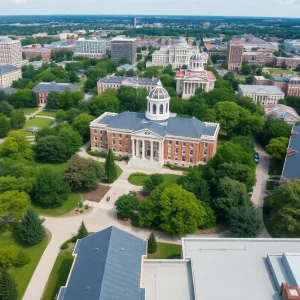 Aerial view of the University of Memphis campus