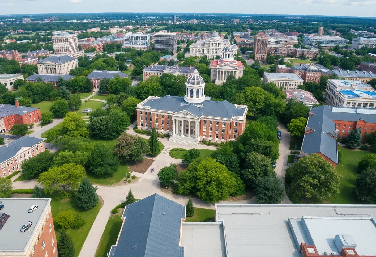 Aerial view of the University of Memphis campus