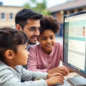 Parent and child updating school contact information