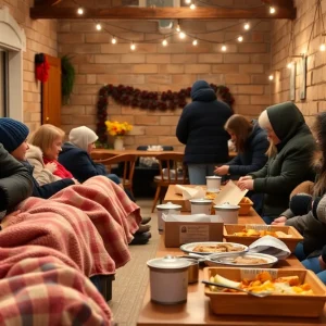 People inside a warming center in Memphis staying warm during cold temperatures.