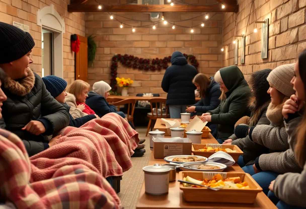People inside a warming center in Memphis staying warm during cold temperatures.