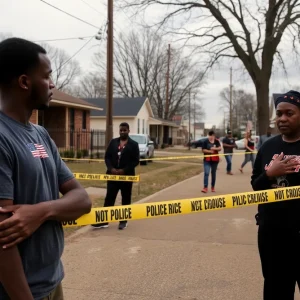 Police tape in a neighborhood in West Memphis after a tragic incident