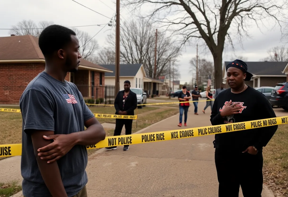 Police tape in a neighborhood in West Memphis after a tragic incident