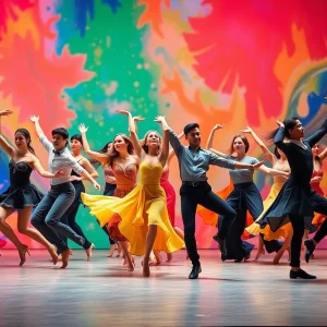 Dancers performing at Ballet Memphis in a vibrant dance scene.
