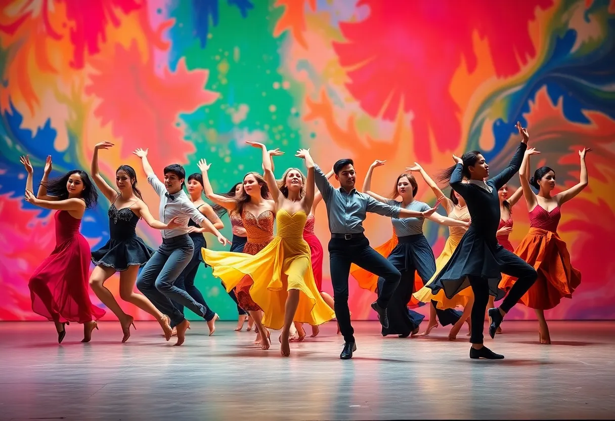 Dancers performing at Ballet Memphis in a vibrant dance scene.