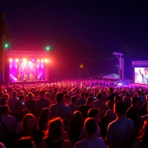 Crowd enjoying live music at Beale Street Music Festival 2023 in Tom Lee Park, Memphis.