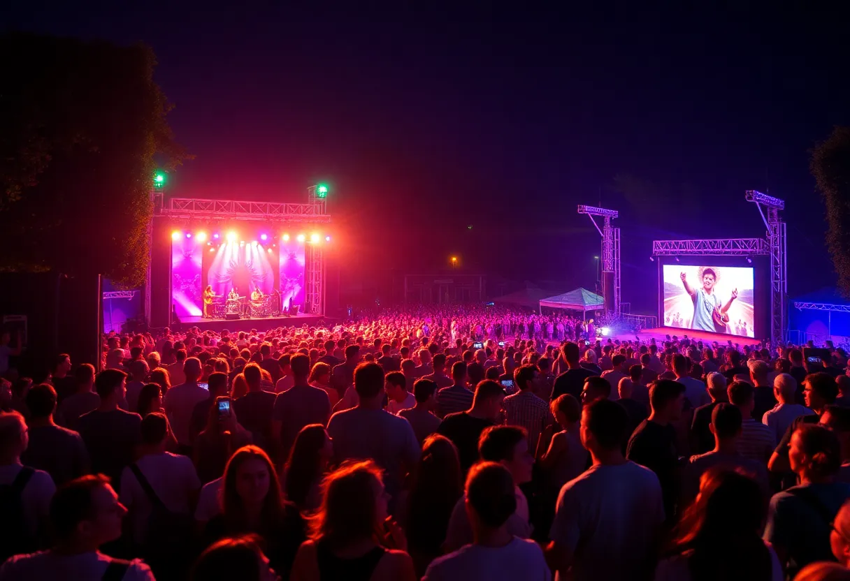 Crowd enjoying live music at Beale Street Music Festival 2023 in Tom Lee Park, Memphis.
