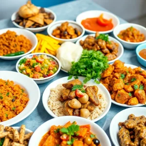 A table featuring African and Caribbean dishes for Black History Month.