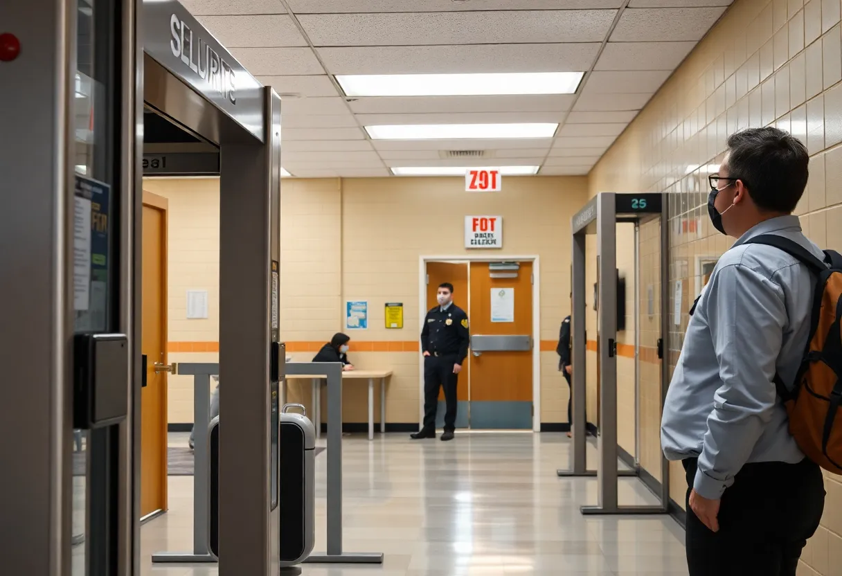 Security measures at a school highlighting concerns about student safety.