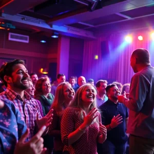 An audience enjoying a stand-up comedy performance in a Memphis venue.