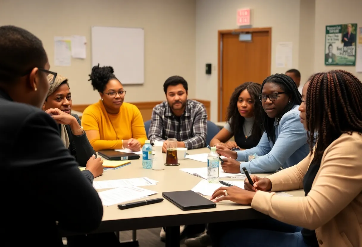 Group of diverse community members discussing strategies to combat gun violence in Memphis.