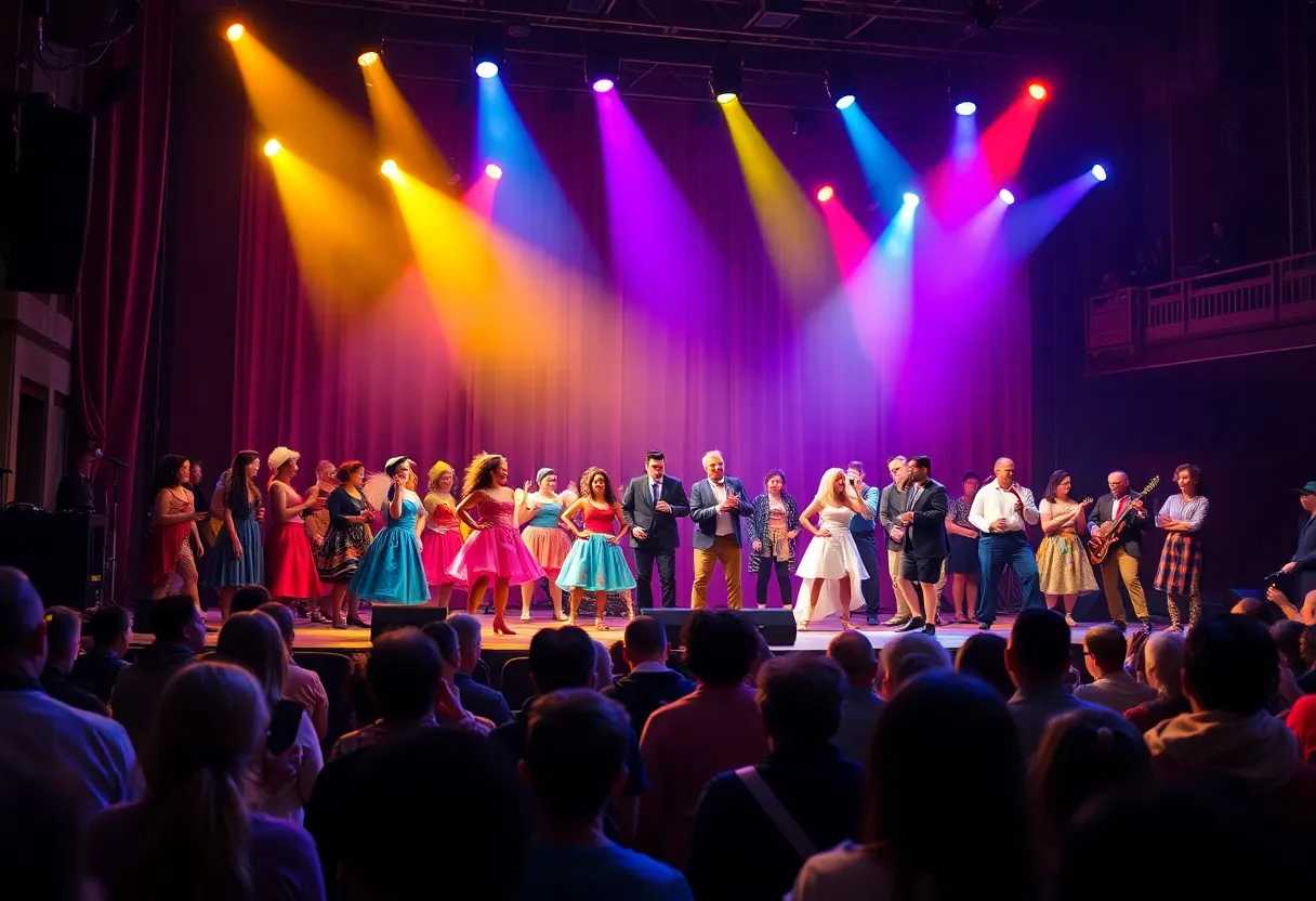 A scene from the Hamilton musical at a theater