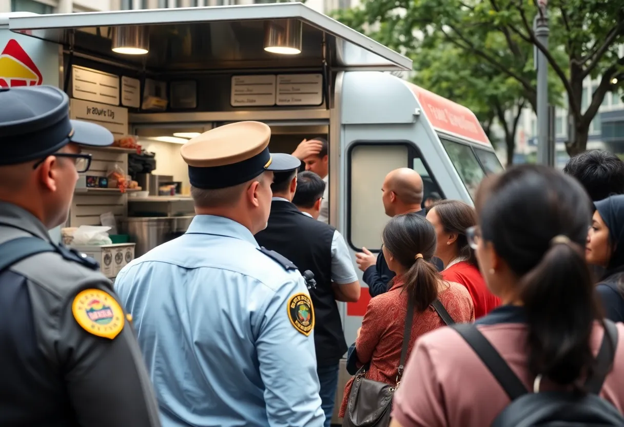 Law enforcement officers at TACOnganas food truck during an immigration raid in Memphis.