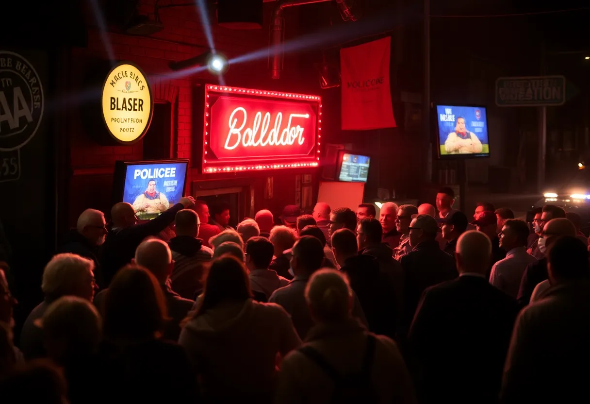 Vibrant bar in Memphis with police presence after a stabbing incident.