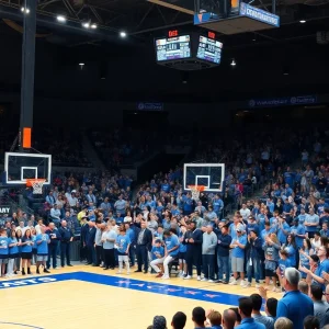 Fans enjoying a Memphis basketball game in a lively arena