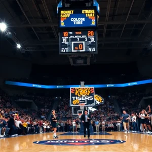 Memphis University Tigers basketball game with fans cheering