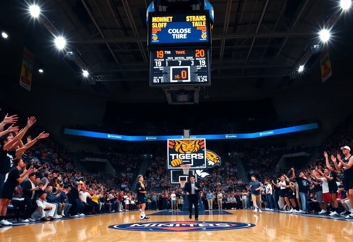Memphis University Tigers basketball game with fans cheering