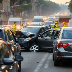 Scene of a tragic car crash in Memphis involving multiple vehicles.