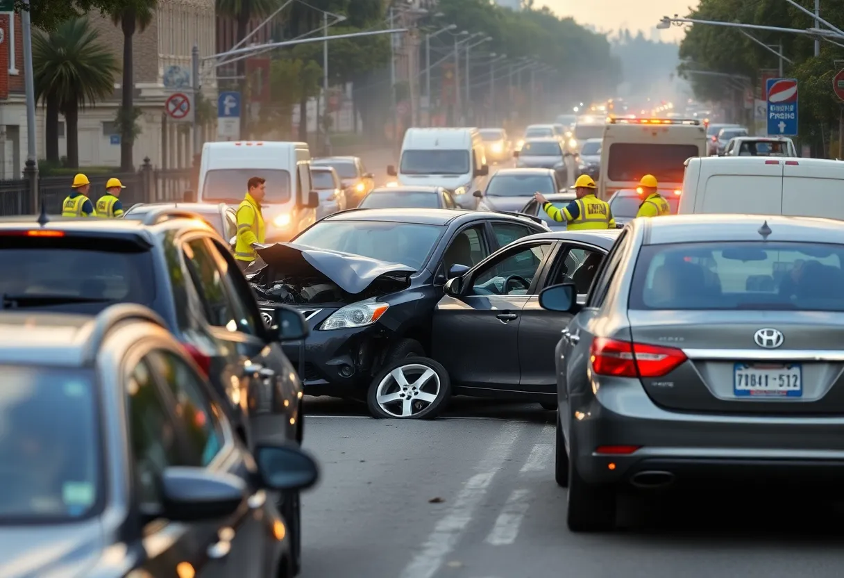 Scene of a tragic car crash in Memphis involving multiple vehicles.