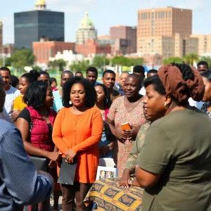Community members in Memphis discussing poverty alleviation