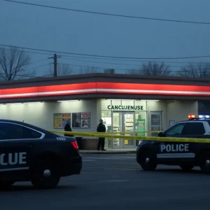 Police investigate the scene of a shooting at a Memphis convenience store.