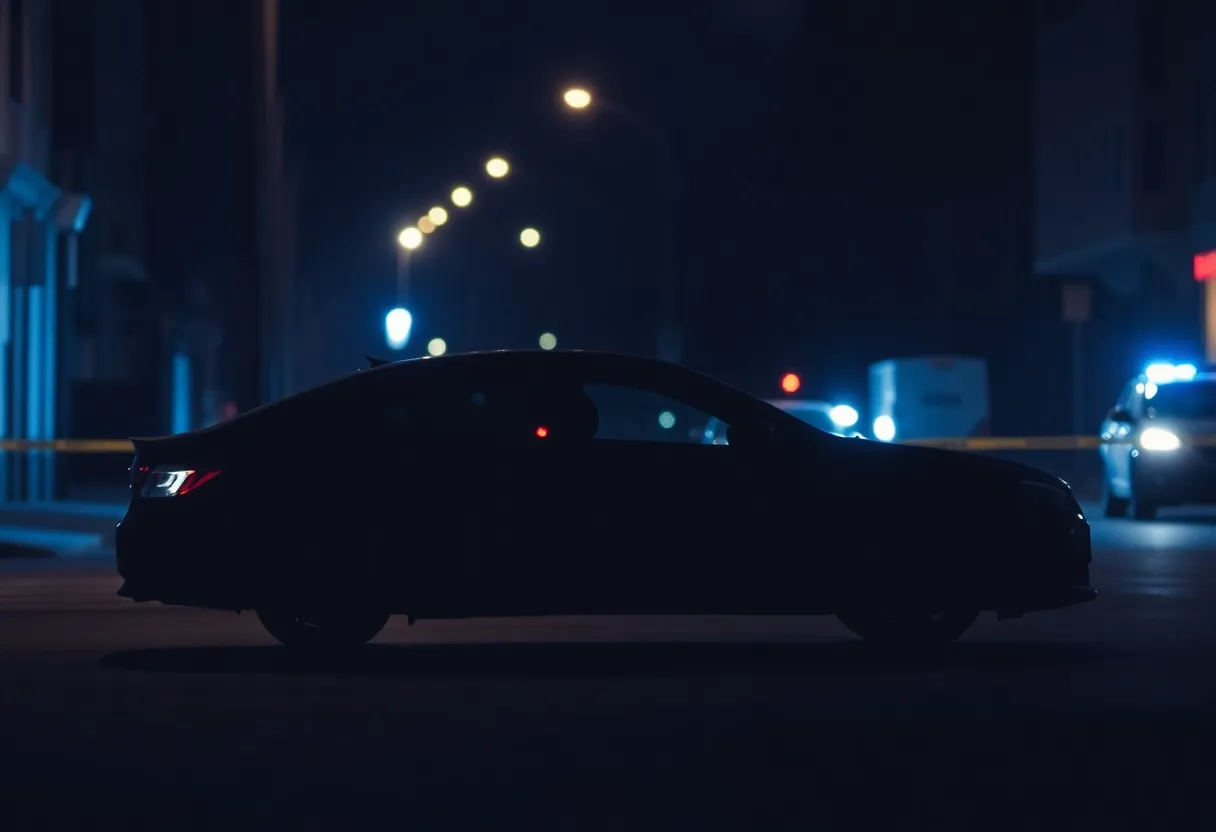 Police lights illuminating a car at a crime scene in Memphis.