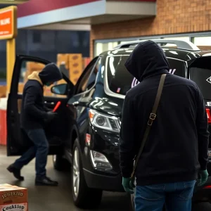 Scene of a robbery involving delivery drivers and a black Chevy Equinox